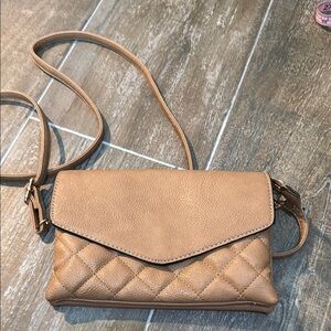 Isabelle Vegan Tan Crossbody Bag with Quilted Design and Envelope Flap
